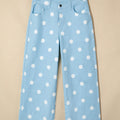 Himmelblauer Polka-Punkt-Print roher Hemd-Shift-Jeans - Foto 3