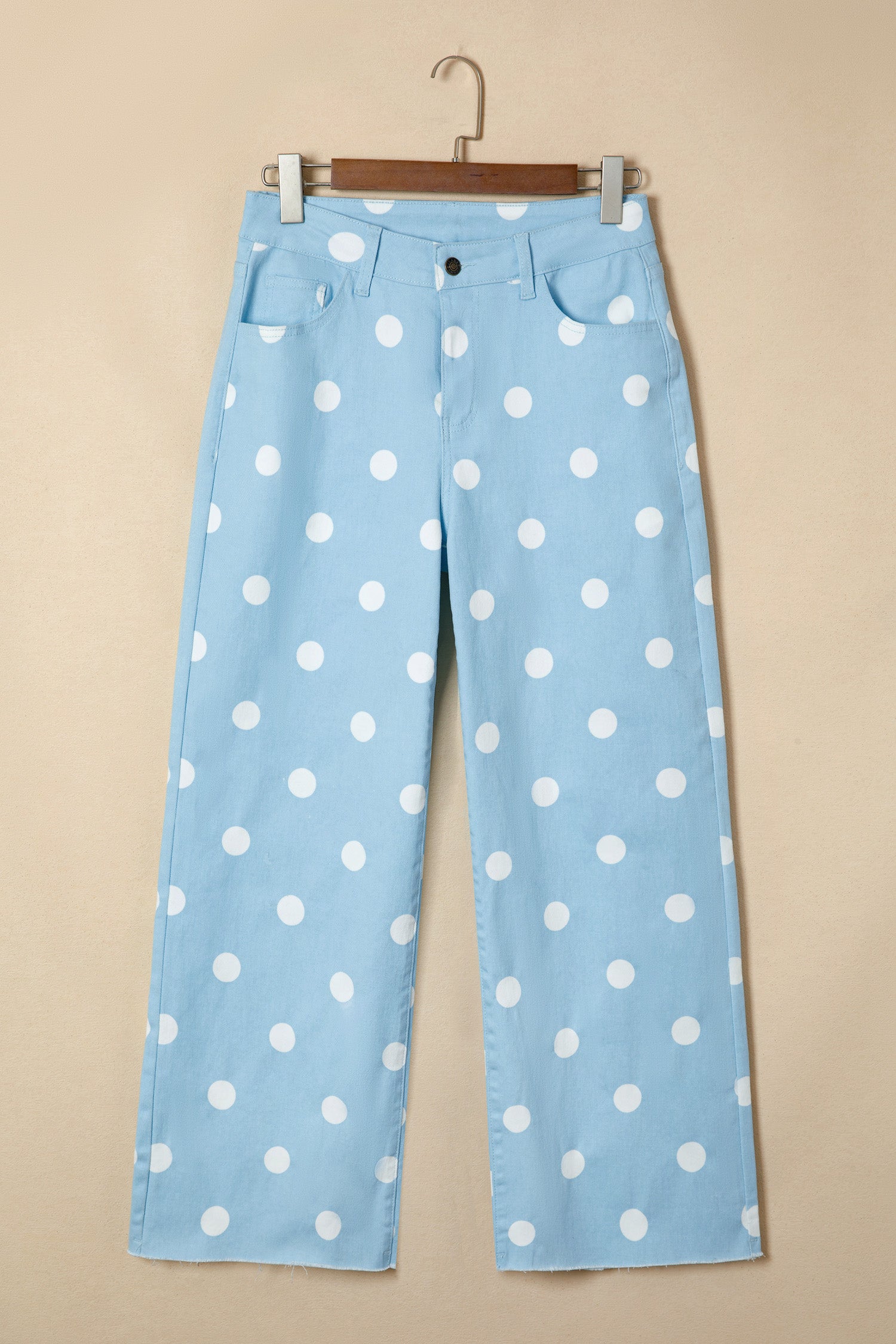 Jeans Sky Color Cast, Fondo A Pois Grizzo Stampa Blu Cielo