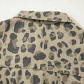 Khaki Retro Leopard Print Seam Detail Button Down Denim Jacket - Foto 6