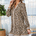 Brown Leopard Print Striped Patchwork 3/4 Sleeve Loose Mini Dress - Damesmode Afbeelding 3 - Foto 3