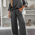 Pink Leopard Print Varsity Striped Detail 3/4 Sleeve Top Shift Pant Set - Foto 5