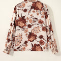 Brown Floral Print Button Down Poet Sleeve Shirt - Damesmode Afbeelding 6 - Foto 6
