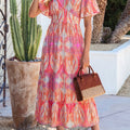 Multicolour Paisley Print V-Neck Short Sleeve Boho Maxi Dress with Ruffle Details - Foto 2