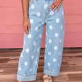 Sky Blue Polka Dot Ankle-Length Metal Button Casual Jeans - Foto 3
