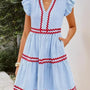 Striped Ruffle Sleeve Tiered Dress