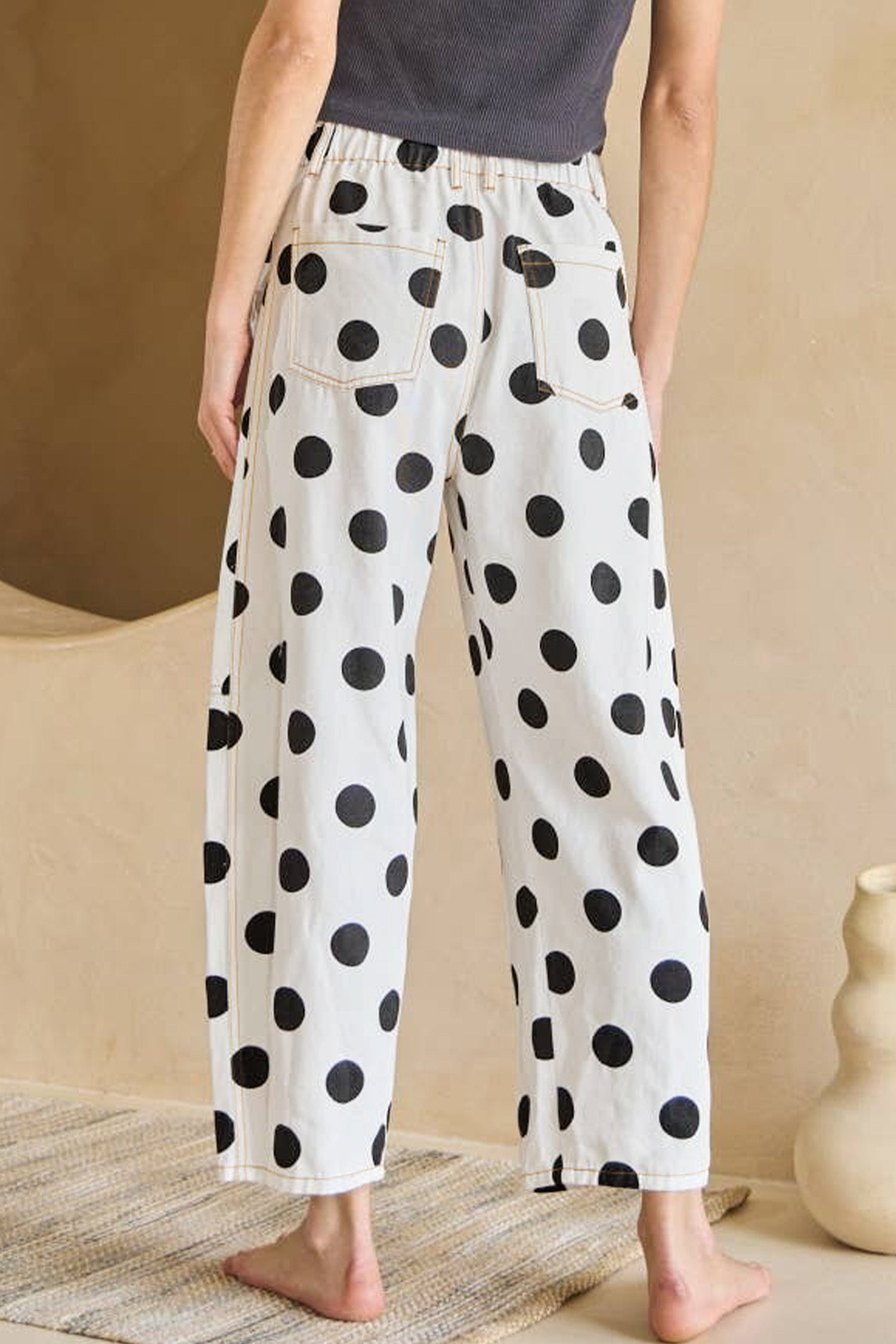 Jeans a fiocco con stampa a pois azzurro cielo con dettaglio a canna tasca