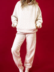 Pink Floral Print Kangaroo Pocket Hoodie Sheath Sweatpants Set - Miniatuur