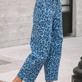 Sky Blue Leopard Print Barrel Leg Jeans - Foto 3