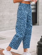 Sky Blue Leopard Print Barrel Leg Jeans