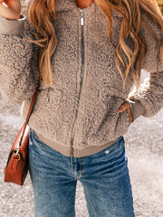Chaqueta de invierno peluda con cremallera beige francesa clara - Miniatuur