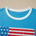 Light Blue Flag Print Patchwork Colorblock July 4th T Shirt - Foto 5