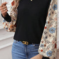 Khaki Leopard Puff Sleeve Patchwork Top - Foto 6