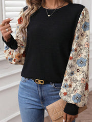Khaki Leopard Puff Sleeve Patchwork Top - Miniatuur