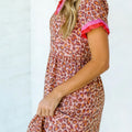 Khaki Leopard High Waist Ruffled Colorblock Trim Short Dress - Foto 3