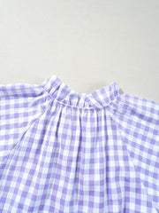 Lavendula Karo-Rüschen Weites Kurzarm-Babydoll-Minikleid - Miniatuur