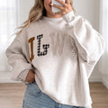 Gro WWJD Mix Muster Buschtaf Grafik Fräi Naht locker Plus-Gréisst Sweatshirt - Foto 2