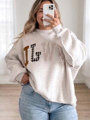 Gray WWJD Mix Pattern Letter Graphic Exposed Seam Loose Plus Size Sweatshirt - Miniatuur