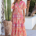 Multicolour Paisley Print V-Neck Short Sleeve Boho Maxi Dress with Ruffle Details - Foto 6