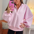 Brauner Polka-Punkte-Muster mit Metallknopfkragen – legerer Pullover - Foto 5