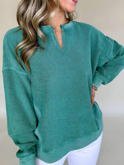 Sudadera Skobeloff de color sólido con escote muescado y hombros bajos - Miniatuur