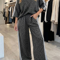 Pink Leopard Print Varsity Striped Detail 3/4 Sleeve Top Shift Pant Set - Foto 4