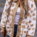 Liicht franséisch beige léif Blummenmuster Knäppchen-Fleece-Jackett - Foto 1