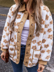 Chaqueta de forro polar beige francés claro con un patrón floral adorable - Miniatuur