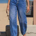 Blue 4 Buttons Front Tapered Casual Loose Fit Jeans - Damesmode Afbeelding 4 - Foto 4