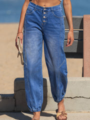 Jeans décontractés décontractés à coupe ample à 4 boutons bleus bleus à 4 boutons - Image mode féminine 4 - Miniatuur
