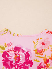 Bluse mit rosa Blumenmuster mit Krawattenausschnitt und Puff-Halbärmelbluse - Miniatuur