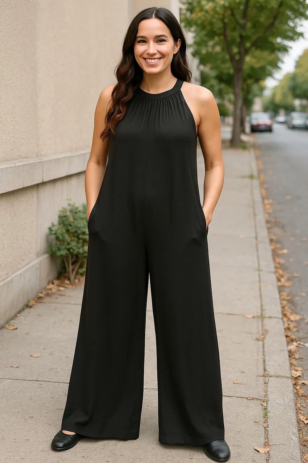 Double Take Full Size Tie Back Cutout Sleeveless Jumpsuit - Luxe Damesmode & Kleding Collectie | Redblad Nederland