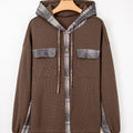 Brown Plaid Patchwork Button Down Drawstring Hooded Shacket - Damesmode Afbeelding 4 - Foto 4