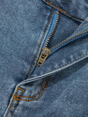 Jeans a stivali a vita alta con 2 bottoni, bordature a bordatura a bordatura - Miniatuur