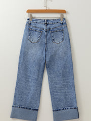 Myosotis Center Seam Cuffed Hem Straight High Waist Jeans - Miniatuur
