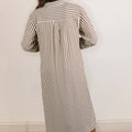 Brown Stripe Textured 3/4 Sleeve Round Hem Split Midi Shirt Dress - Foto 2