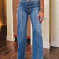 Coffee High Waist Button Fly Seamed Raw Hem Flare Jeans - Foto 4
