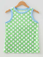 Grünes Polka Dot Contrast Trim Rundhals-Tanktop mit lockerem Tanktop - Miniatuur