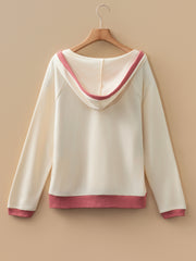 Felpa a maglia a maglia bianca con rifiniture contrastanti e cucitura esposta - Miniatuur