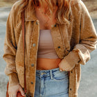 Green Vintage Washed Flap Pocket Button Shacket - Thumbnail