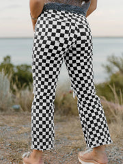 Imprimé noir à damier Trous vieillis, jeans raccourcis à bord brut - Damesmode Afbeelding 2 - Miniatuur