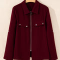 Black Collar Tab Sleeve Zip Up Flap Detail Jacket - Damesmode Afbeelding 6 - Foto 6