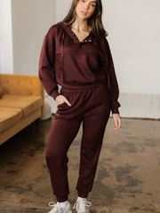 Chicory Coffee Button Kordelzug, geschnittener Hoodie Jogger 2 Stück Set - Miniatuur