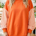 Rostorange karierter Ärmel Farbblock lockerer Tunika-Sweatshirt - Foto 1