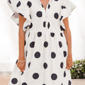 White Polka Dot Print Half Button Ruffled Short Sleeve Loose Mini Dress - Foto 5