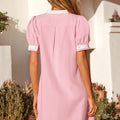 Hellrosa Jakobsmuschel-Farbblock-Umrandung Puffärmel-Mini-Kleid - Foto 2