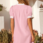 Mini vestito a maniche a sbuffo con bordi a blocchi di capesante rosa chiaro - Thumbnail