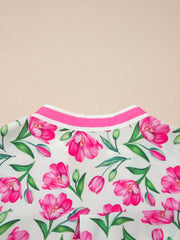 Mehrfarbiges süßes Blumenmuster, gestreiftes Farbblock-Kurzkleid - Miniatuur