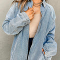 Myosotis Elastic Edge Collared Zip Up Denim Jacket With Pocket - Foto 1