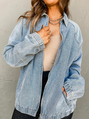 Myosotis-Gummijacke mit Kragenkragen und Reißverschluss-Jeansjacke mit Tasche - Miniatuur