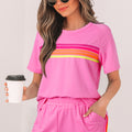 Beau Blue Striped Patch Front Casual Tee - Damesmode Afbeelding 4 - Foto 4